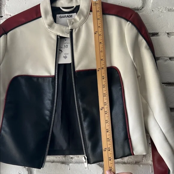 Garage Colorblock Cropped Moto Jacket - White, Black & Burgundy - Picture 2 of 7
